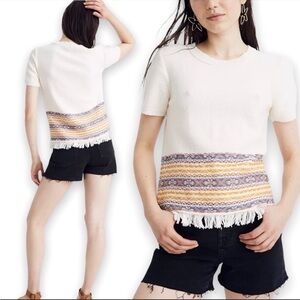 Madewell Fringed Jacquard Sweater Tee Short Sleeve knit